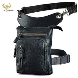Waist Bags Grain Genuine Leather Design Men Crossbody Satchel Bag Fashion Organiser Fanny Belt Pack Drop Leg Tablet Case 211-111