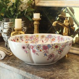 Bathroom ceramic sink wash basin Counter Top Wash Basin Bathroom Sinks black porcelain vessel sink flower shape