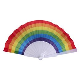 Folding Rainbow Fan Rainbow Printing Crafts Party Favor Home Festival Decoration Plastic Hand Held Dance Fans Gifts Wedding JY1077