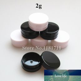 Fedex Free Shipping -1000pcs 2g Plastic Jars, Small Round Black White Cream Jars,2ml Refillable Bottle Cosmetic Container