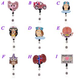 1pc /5pcs /10pcs Cute Retractable Rhinestone Crystal Enamel Animal Eagle Medical Badge Reel Holder With Clip For Decoration