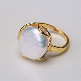 irregular pearl ring Australia - BaroqueOnly Natural freshwater Baroque pearl ring retro style 14K notes gold irregular shaped button RFD 220122