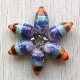 Rainbow 7 Chakra Charms Layered Natural Amethyst Tiger Eye Stone Circular Cone Shape Pendant for Jewelry Making