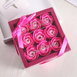 Valentine Day Rose Gift 9 Pcs Soap Flower Rose Box Wedding Mother Day Birthday Day Artificial Soap Rose Flower SN5028