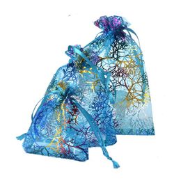 3Size Coralline Organza Bag Jewellery Pouch Wedding Party Favours Gift Holder Ocean Theme Party Table Sweet Decors Birthday Candy Bag Wholesale