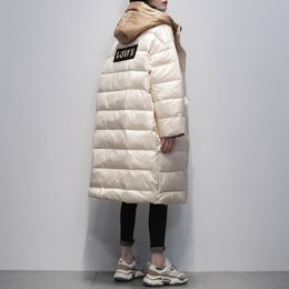 90% White Duck Down Jacket Hooded Women Thick Long Loose Winter Coat Female Korean Female Puffer Jackets Doudoune Femme Outwear LJ201021