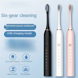 Sonic Electric Toothbrush Adult Timer Brush 6 Mode USB Charger Rechargeable Tooth Brushes Replacement Heads Set 220224