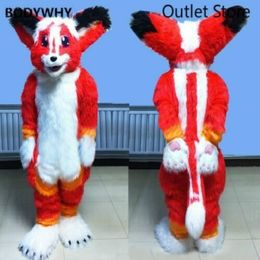 Mascot Costumes Red Long Fur Husky Wolf Dog Mascot Costume Furry Suit Party Game Fursuit Outfit Carnival Halloween Xmas Easter Ad Clothe