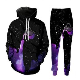 Wholesale-----Spilled Milk Space Galaxy 3D All Over Print Tracksuits hoodie/Sweatshirts+joggers pants Suit Women Men K37