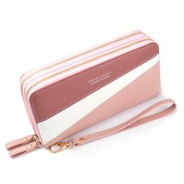 New Phone Bags Korean Stitching Contrast Colour Large Capacity Double-layer Zipper Ladies Long Clutch Wallet
