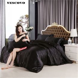 100 Chinese Silk Bedding set Duvet Cover Set Silky Bed cover 3/4 PCS Twin Queen King Size 201022