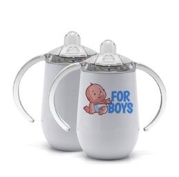 Blank Sublimation Tumblers Stainless Steel Baby Feeding Bottle Heat Transfer Sippy Cups with Nipple Handle Sea Shipping LSK1863