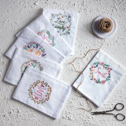 Chic Placemat Dining Table Mat Handmade Embroidered Flowers White Cloth Napkins Tableware Pad abric Cotton Coaster Mat Kitchen T200703