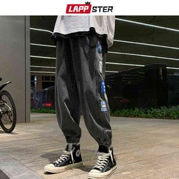 LAPPSTER Men Baggy Y2k Black Jeans Pants 2022 Mens Patchwork Graphic Causal Denim Trousers Male Kpop Streetwear Harajuku Joggers 0309