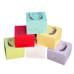 Colourful 6 Inch Cake Box With Handle Kraft Paper Cheese Cake Box Kids Birthday wedding Home Party Supply LX3493