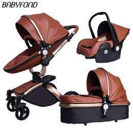 Babyfond Luxury High Landscape Baby Stroller 3 in 1 Newborn Pram 360 degree rotate Carriage leather EU safety Car Seat free ship1