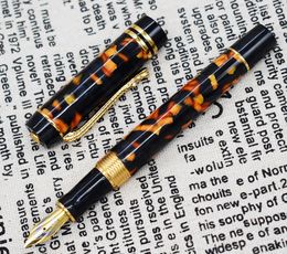 crocodile pens Australia - Marble Celluloid Fountain Pen 22KGP Medium Nib Writing Gift Ink Pen, Amber Green Red Flowers Nice Pattern with Crocodile Clip Y200709