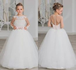 2022 Lovey Holy Lace Princess Flower Girl Ball Gown First Communion Dresses For Girls Sleeveless Tulle Toddler Pageant