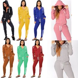 Womens cardigan jacket tracksuits outfits two piece set jogging sport suit sweatshirt tights sport suit women zipper tops pants suit klw4980