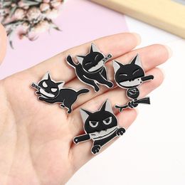 Black ninja cats Enamel Lapel Pins Kung Fu Knife Brooches Badges Fashion Animal Pins Gifts for Friends Jewellery