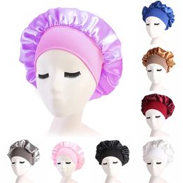 Adjust Solid Satin Bonnet Hair Styling Cap Long Hair Care Women Night Sleep Hat Silk Head Wrap Shower Cap Hair Styling Tools