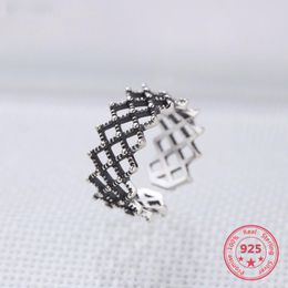 mesh cluster ring Canada - Cluster Rings Korea Style 925 Sterling Silver Simple Retro Vintage Black Big Mesh Open Ring Women Jewelry