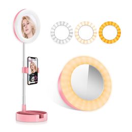 Foldable Selfie Make Up Ring Light With Mirror Phone Holder For Smartphone Photo Video Live Stream on YouTube Tiktok