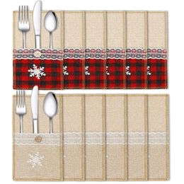 Burlap Utensil Cutlery Holder Bag Lace Knife Fork Silverware Holders Christmas Wedding Party Table Decoration JK2010XB