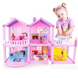 New DIY Family Doll House Accessories Toy With Miniature Furniture Garage Assemble Villa Doll House Toys For Girls Birthday Gift LJ201126