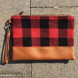 Plaid Clutch Bags Christmas Women Cosmetic Bag Large Capacity Wristlet Bag Phone Case Coin Bags Composit Purse Travel Tote 2 Designs BT6039