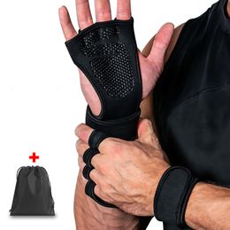 SKDK Weight Lifting Grip Gloves Crossfit Training Gloves Fitness Sports Gymnastics Gym Hand Palm Protector Wrist Support+1 Ring Q0107