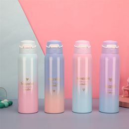 260/480ML Double Stainless Steel Vacuum Flasks Travel Tumbler Thermo Bottle Drinking Cold Water Cups With Straw Mugs Kids Gifts 201204