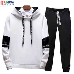 Rainbowtouches Men's And Women's 2-Piece Leisure Splicing Cotton Breathable Sports Fitness Hoodie Superior Quality Men Sets G1222