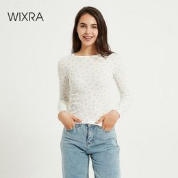 Wixra Women O-neck T-Shirt Tops Long Sleeve Floral Print Slim Tee Tops For Ladies Streetwear New Summer Autumn 201125