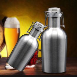 1L Beer Growler 32oz Brewing Bottle Wine Keg 18/8 Stainless Steel Jar Single Wall Beverage Pot BPA Free Air-tight Sling Cap
