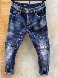 jeans casual da uomo europei e americani alla moda in jeans da moto stretti e strappati lavati di alta qualità, indossati a mano, lt128