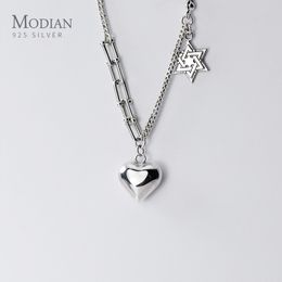 Modian New Sterling Silver 925 Love Hearts Simple Star Hight Quality Vintage Pendant for Women Link Chain Necklace Fine Jewelry Q0531