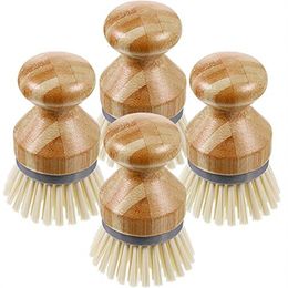 Bamboo Palm Brush Scrub Brushes for Dishes Pots Pans Kitchen Sink Cleaning Tools