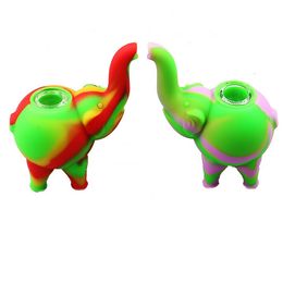 Elephant Model Silicone Smoking Pipe Mini Bubbler Water Pipes 4.9 Inch Multi Colourful Food Grade Oil Dab Rig VS Hookahs Bong