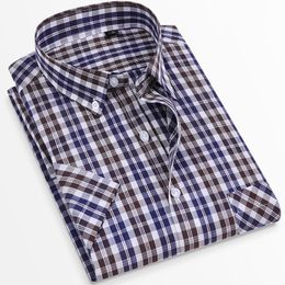 For Summer S~8XL 100% Cotton Breathable Short Sleeve Men's Checkered Shirt Slim Fit Casual Cool Male Plaid Shirts Many Colors LJ200925