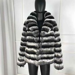 New Fashion Rex Rabbit Fur Coat Full Sleeves Chinchilla Colour High Quality 100% Genuine Rex Rabbit Fur 201212