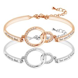 Bangle B36D "Not Sister By Blood But Heart" Christmas Day Gift Bracelet, Rose Gold Fashion Jewellery For Women And Girls