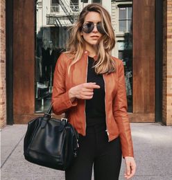 Women Jacket Motorcycle Leather Slim PU Autumn Winter Fashion Causal Solid Basic Leather Cool Girl Outwear Suit Coat 201026