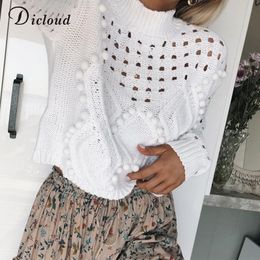 DICLOUD Hollow Out White Sweaters Women Autumn Winter 2020 Turtleneck Long Sleeve Knitted Jumpers Casual Ladies Pullovers Black 201023