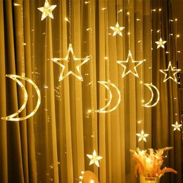 3x3 3x2 2x2 3X1M Curtain Icicle Christmas Fairy Lights 2.5M 3.5M Moon Star Garland string Light For Window Xmas Decor Lighting Y201020