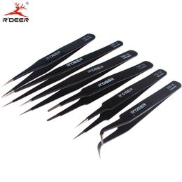 RDEER 5" Electronics Tweezer Forceps Stainless Steel Anti-Static Curved Straight Tool Pincers Pincette Hand Tool Set 6pcs Y200321