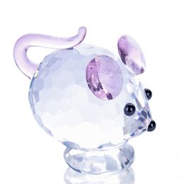 H&D Pink Mouse Tiny Crystal Figurines Clear Mini Glass Art Pet Animals Collectible Gift Home Decor Wedding Favors For Guests T200703
