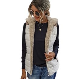 Winter Warm Plush Jackets Women Double Sided Vest Hooded Ladies Solid Colour Casual Pockets Coats Vests Outwear chaleco mujer 30 201031