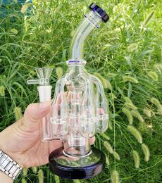 Transparent Recycler Glass Water Bong Dab Rig Shisha Hookah Pipes Clear Thick Smoking PipesThick Smoke Pipe Oil Dab Rigs With 14mm Bowl Handmade 9 Inch
