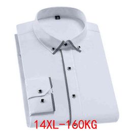 Autumn Spring men Large size plus size shirt 8XL Long sleeve striped 14XL big size 7XL work Dress shirt 10XL Business 12XL White G0105